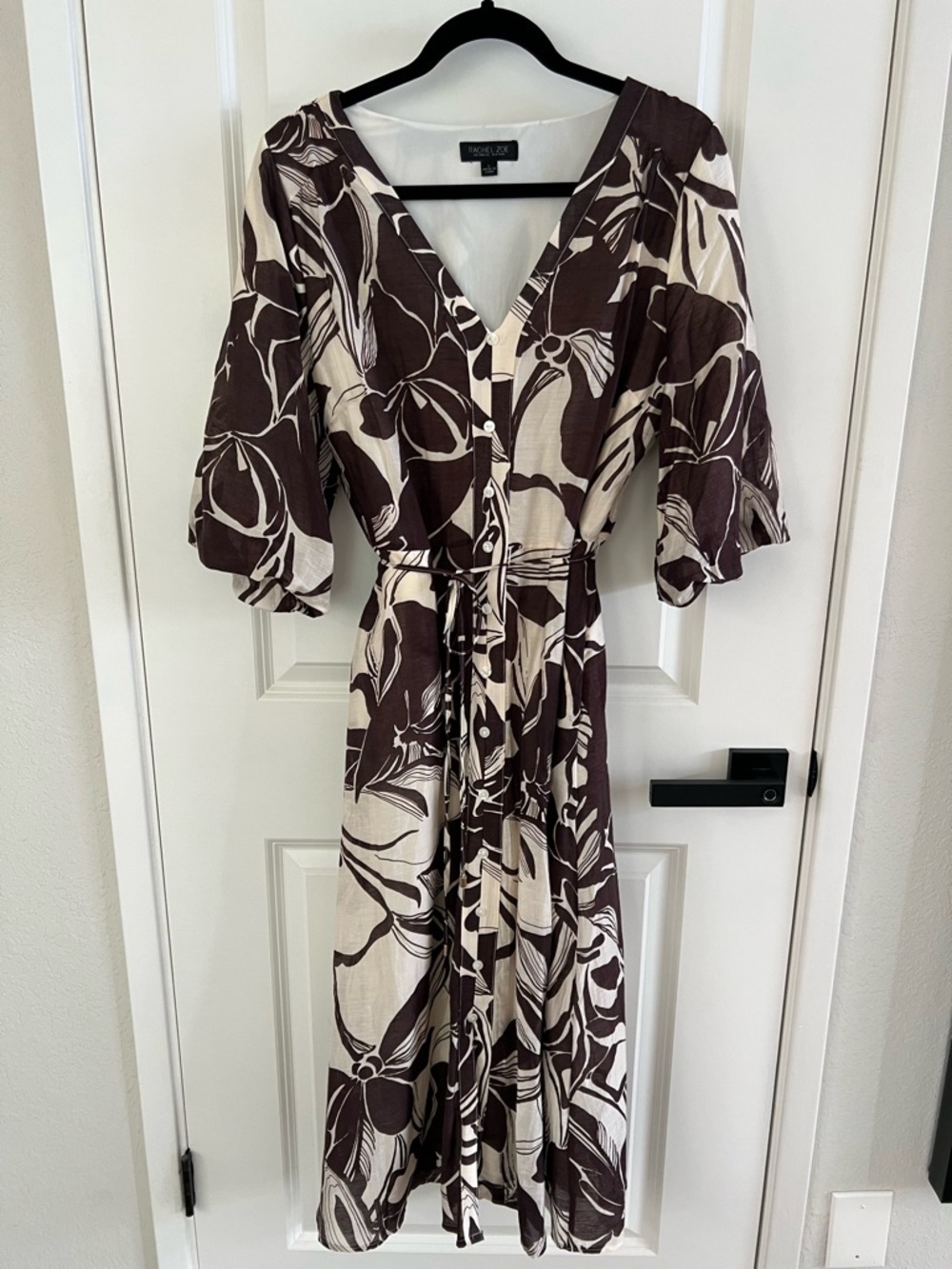 Rachel Zoe Brown and Cream Floral-Print Midi Dress